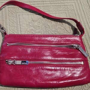 Coach Hot Pink Leather Crossbody Wristlet with Silver Zippers